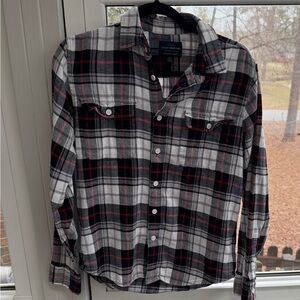 Lucky Brand Women's Plaid Flannel Relaxed Fit Button DownShirt - Black and Red